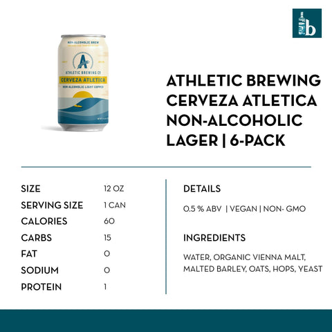 Athletic Brewing Cerveza Athletica Non-Alcoholic Lager (6 pack) - bardelia