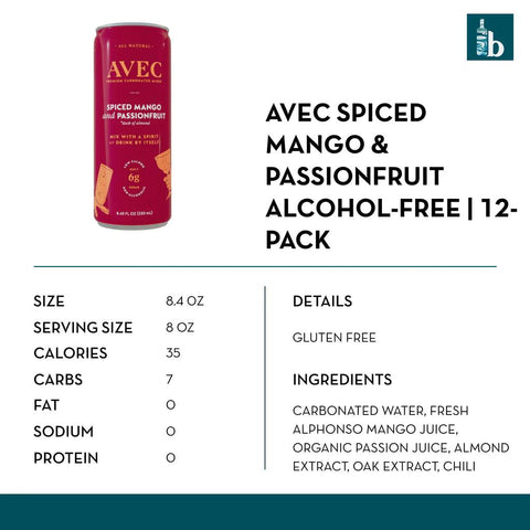AVEC Spiced Mango & Passionfruit Non-Alcoholic Sparkling Beverage - bardelia