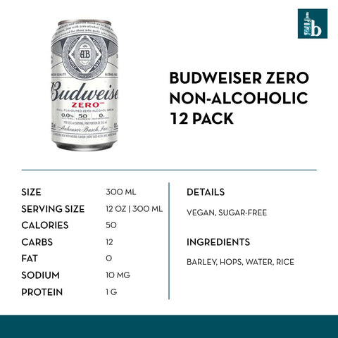 Budweiser Zero Non-Alcoholic Beer (12 pack cans) - bardelia