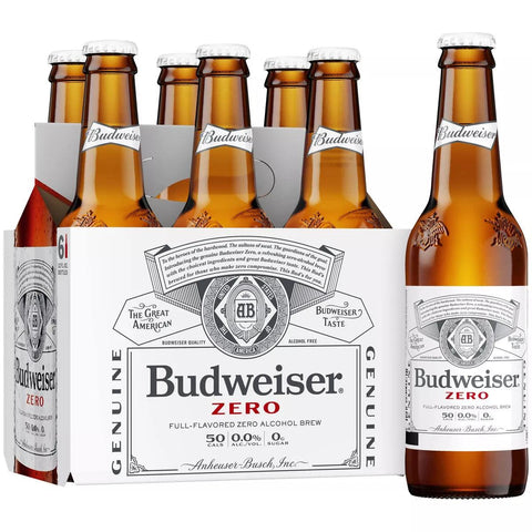 Budweiser Zero Non-Alcoholic Beer (6 pack bottles) - bardelia