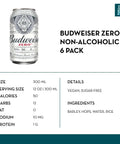 Budweiser Zero Non-Alcoholic Beer (6 pack bottles) - bardelia