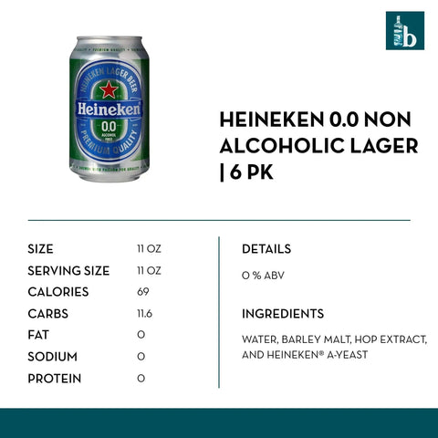 Heineken 0.0 Non-Alcoholic Beer (6 pack cans) - bardelia