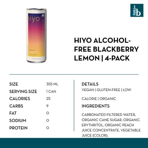 Hiyo Alcohol-Free Blackberry Lemon (4 pack) - bardelia