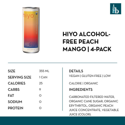Hiyo Alcohol-Free Peach Mango (4 pack) - bardelia